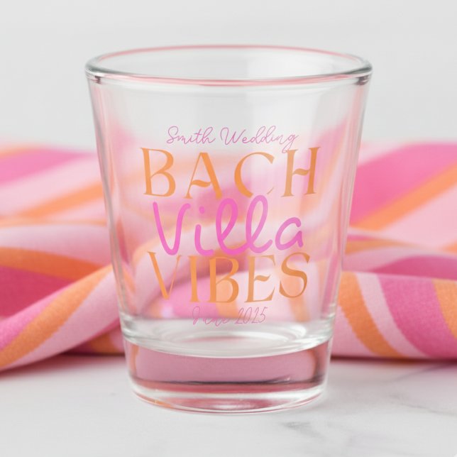 Verre A Shot Bach Villa Vibes - Pink and Orange Tropical (Raise a glass to the bride with this fun and flirty “Bach Villa Vibes” shot glass!)
