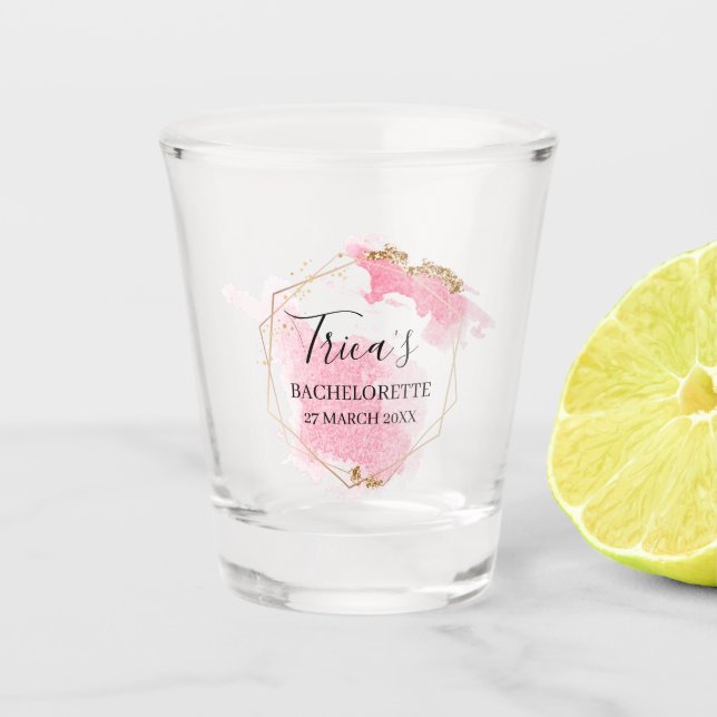 Verre A Shot Bachelorette de la Parties scintillant d'or Pink W (Devant)