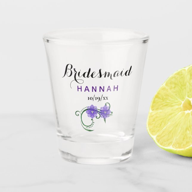 Verre A Shot Bachelorette Fleurs violettes (Devant)