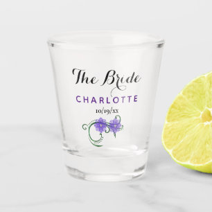 Verre A Shot Bachelorette Mariage mariée Fleurs violettes
