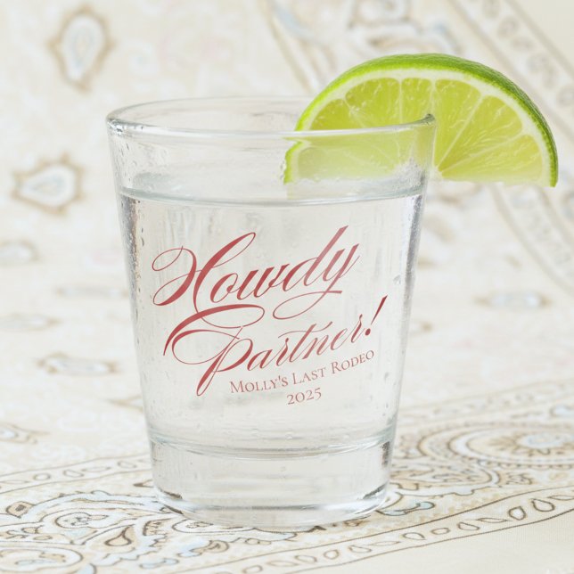 Verre A Shot Bachelorette partenaire Red Howdy personnalisée (Howdy Partner Western Bachelorette Shot Glass)