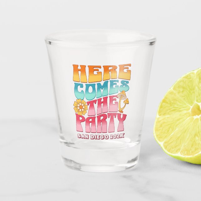 Verre A Shot Bachelorette Parti Super Rétro Wavy Bridesmaid (Devant)