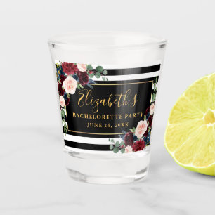 Verre A Shot Bachelorette Party Bourgogne bleu floral rayé