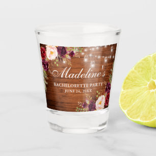 Verre A Shot Bachelorette Party Bourgogne Floral Lumières en bo