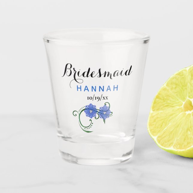 Verre A Shot Bachelorette Party Bridesmaid Mariage Fleurs bleue (Devant)