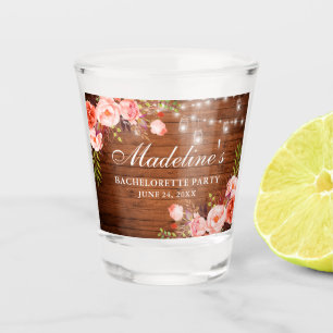 Verre A Shot Bachelorette Party Coral Floral Lumières en bois