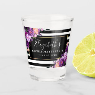 Verre A Shot Bachelorette Party Violet Violet Floral rayé