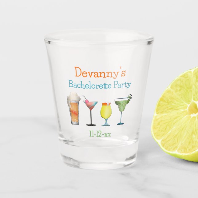 Verre A Shot Bachelorette personnalisée Nom du parti Date (Devant)