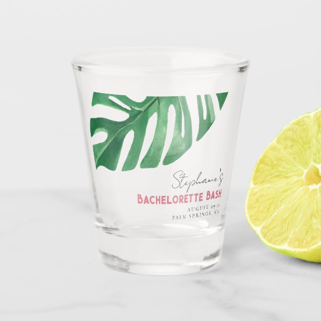 Verre A Shot Bachelorette vert et rose Tropical Monstera (Devant)