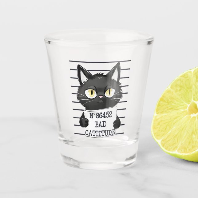 Verre A Shot Bad Cattitude - Mugshot de chat noir (Devant)