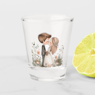 Verre A Shot Baiser de la mariée mignonne et de la chambre