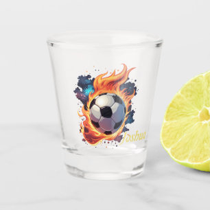 Verre A Shot Ballon de football volant avec flammes.