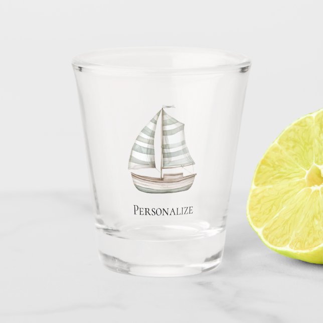 Verre A Shot Beach Ocean Green White Boat (Devant)