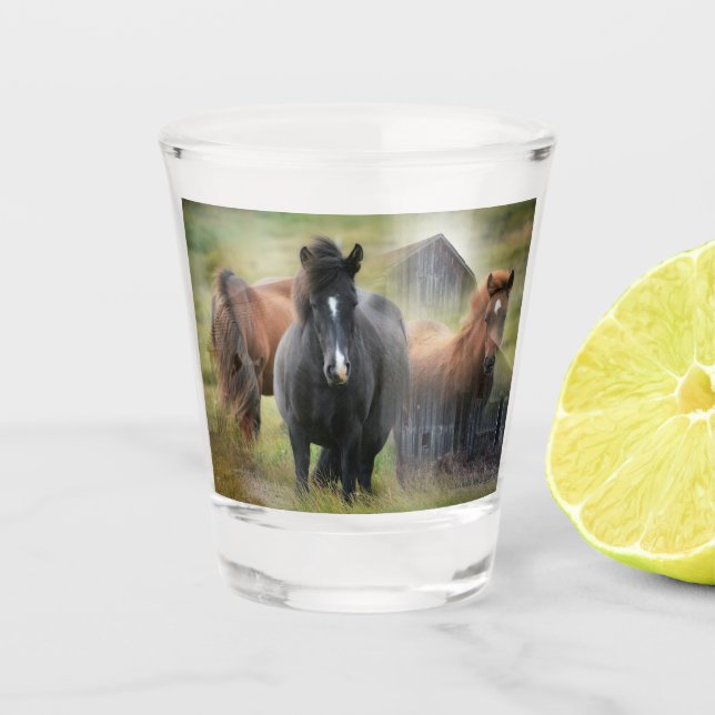 Verre A Shot Beaux chevaux et grange rustique (Devant)
