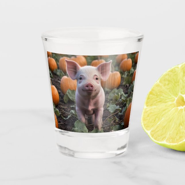 Verre A Shot Bébé Cochon Dans Le Patch Citrouille, (Devant)