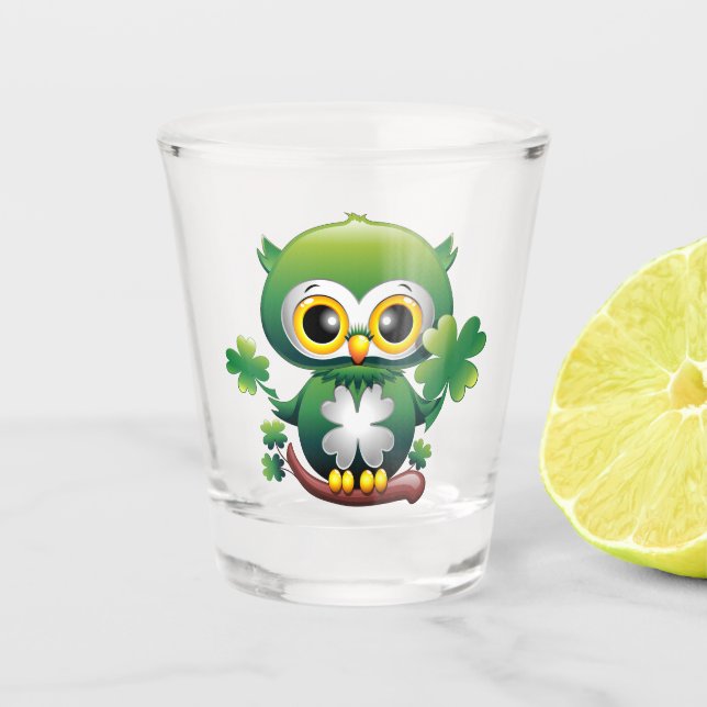 Verre A Shot Bébé Hibou Mignon St Patrick Dessin Animé (Devant)