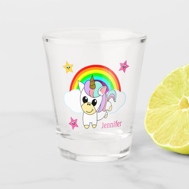 Verre A Shot Bébé licorne mignonne et arcs-en-ciel (Devant)