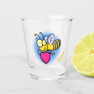 Verre A Shot Belle abeille drôle avec dessin animé du coeur