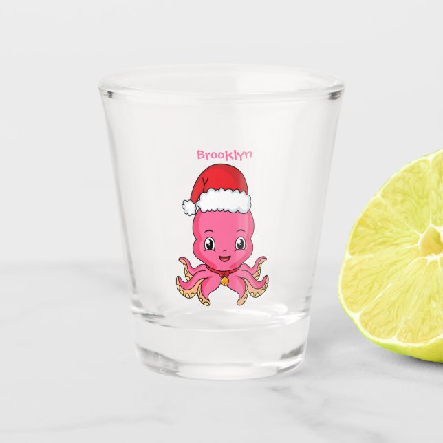 Verre A Shot Belle pieuvre joyeuse en casquette de Noël (Devant)