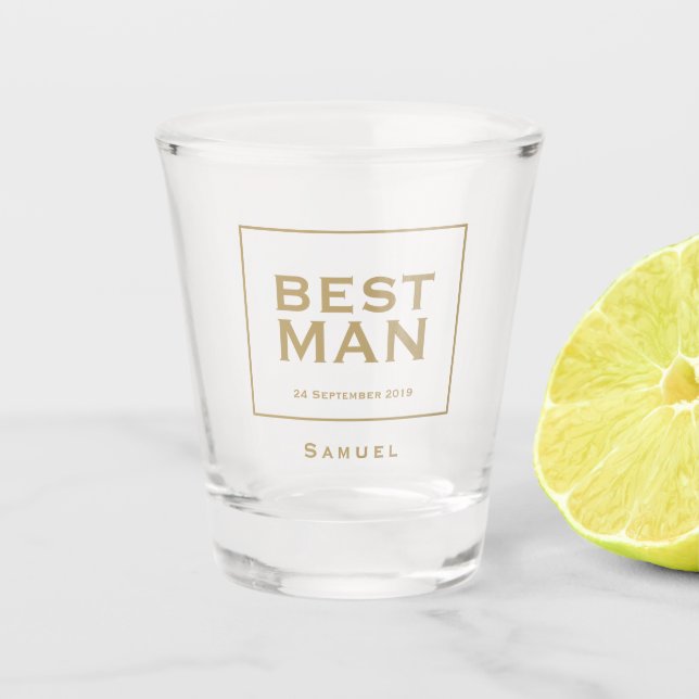 Verre A Shot Best Man Gold Typographie/Nom/Cadeau (Devant)