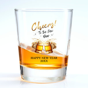 Verre A Shot Bière Mug Gold Cheers to New Years Eve Party 2024