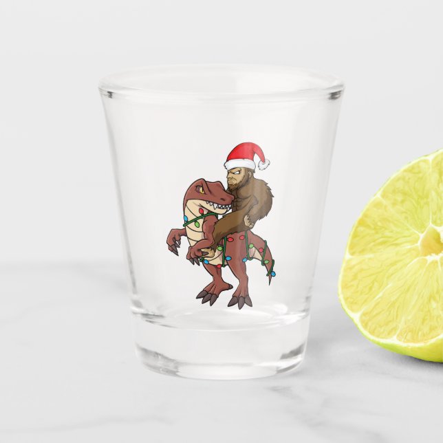 Verre A Shot Bigfoot équitation Dinosaur lumières de Noël (Devant)