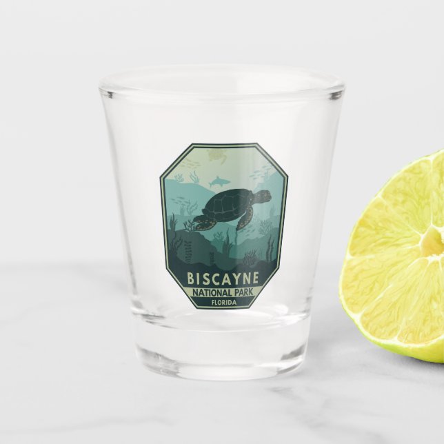 Verre A Shot Biscayne National Park Turtle Retro Emblem (Devant)