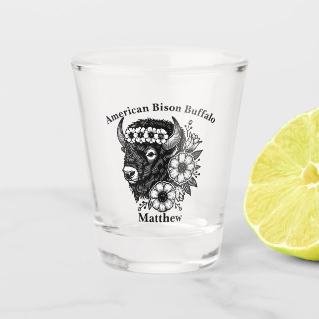 Verre A Shot Bison d'or orné de fleurs et de feuillage (Devant)