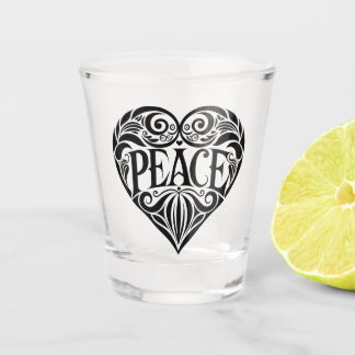 VERRE A SHOT BLACK AND WHITE PEACE HEART