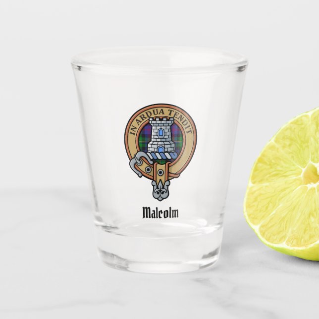 Verre A Shot Blason du clan Malcolm sur tartan (Devant)