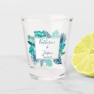 Verre A Shot Bleu Botanique Tropical Palm Summer Beach Mariage