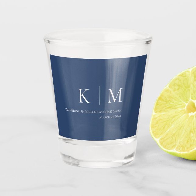 Verre A Shot Bleu foncé et blanc Mariage-argent/tir Danse- (Devant)