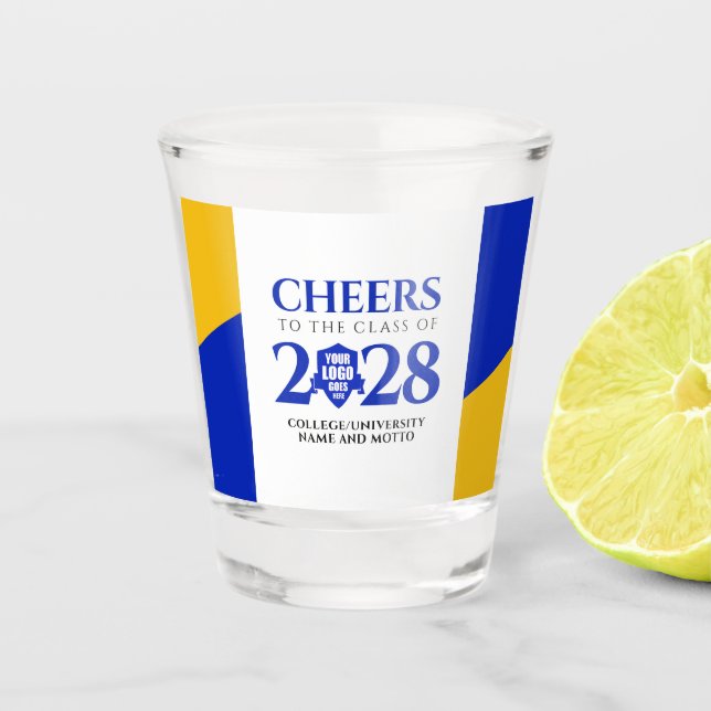 Verre A Shot Bleu Gold School College University Graduation (Devant)