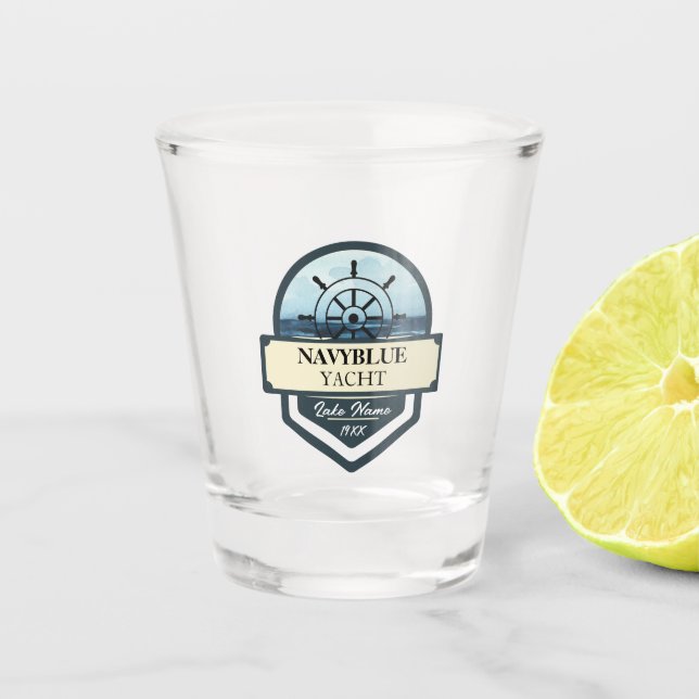 Verre A Shot Bleu Marine Ancre nautique club bateau marina (Devant)