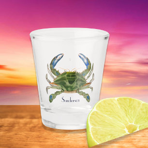 Verre A Shot Bleu Vert Crabe Côtière Nautique