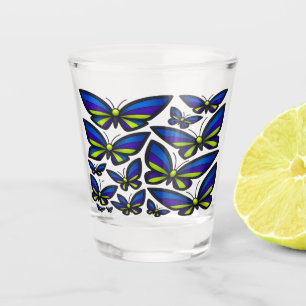Verre A Shot Bleu violet ailes vertes maintenant