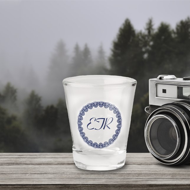 Verre A Shot Blue Art Nouveau Monogram (Créateur téléchargé)