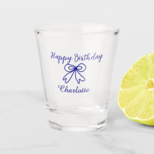 Verre A Shot Blue bow CUTIE AJOUTER NOM BABY heureux anniversai