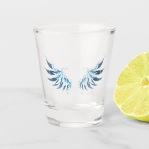 Verre A Shot Blue Glowing Angel Wings on black background