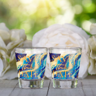 Verre A Shot Blue Gold Mariage Beach Funny Enregistrer la date