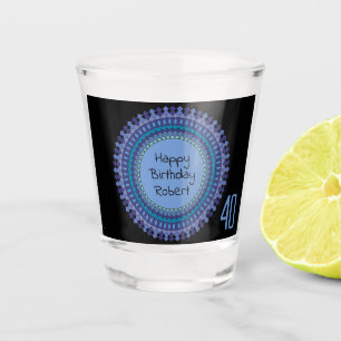 Verre A Shot Blue Mandala Birthday Party Ajouter un nom