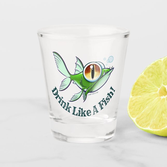 Verre A Shot BOIRE COMME UN POISSON par Jeff Willis Art (Devant)