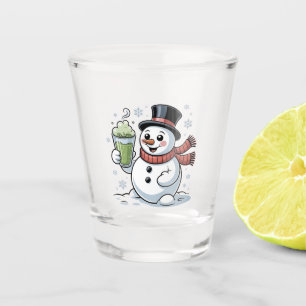 Verre A Shot Bonhomme de neige tenant une boisson au matcha Noë