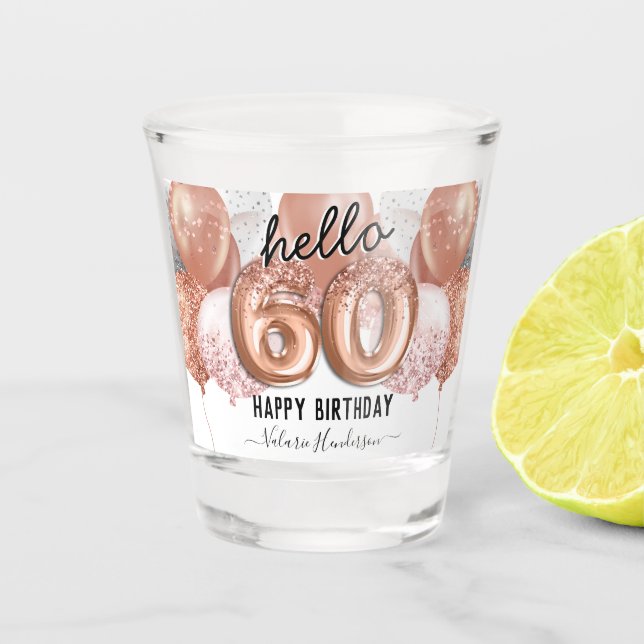 Verre A Shot Bonjour 60 Parties scintillant rose Ballons Annive (Devant)