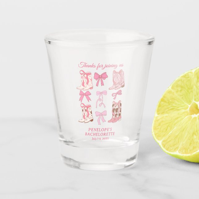 Verre A Shot Bottes et Nœuds Rose Fille Bachelorette Party  (Devant)