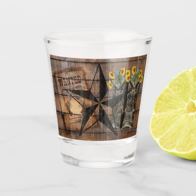 Verre A Shot Bottes Russe Texas Star Western Pistol Cowboy (Devant)