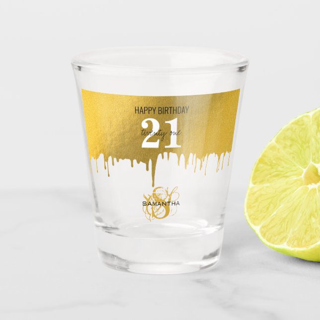 Verre A Shot Bouches métalliques Gold tendance 21e anniversaire (Devant)