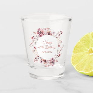 Verre A Shot Bougogne Dusty Rose Floral sur mesure 60e annivers