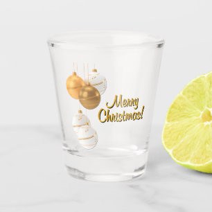 Verre A Shot Boules de Noël en or et blanc avec texte personnal