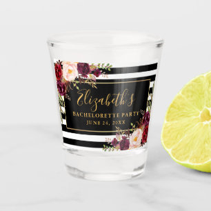 Verre A Shot Bourgogne Floral Bachelorette Party Gold